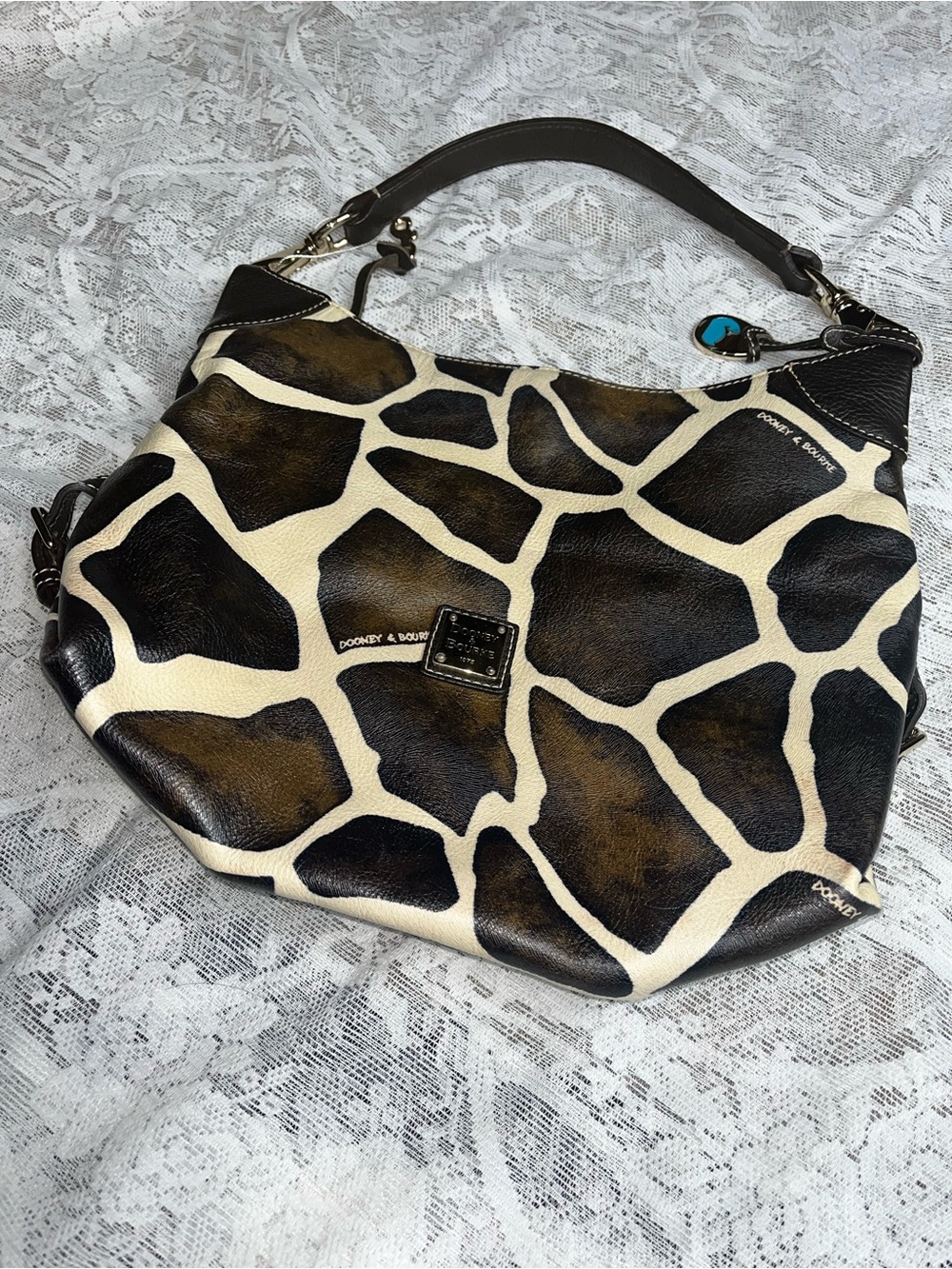 Dooney & Bourke Black and Cream Giraffe-Print Hobo Shoulder Bag - Picture 2 of 12